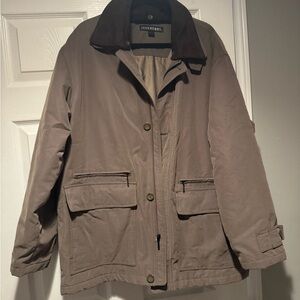 John Henry Large Suede Collar Men’s Brown Jacket with Tightening Waist Cord